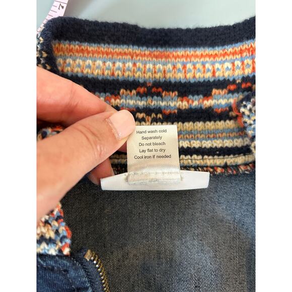 Serengeti jean jacket womens size S knit sleeves and collar zipper boho - Picture 5 of 7